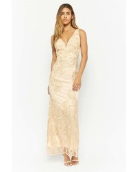 Forever 21 Metallic Embroidered Mesh Gown
