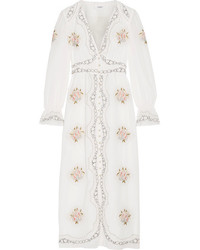 Vilshenko Kora Embroidered Cotton Voile Midi Dress Ecru