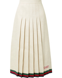 Gucci Pleated Embroidered Linen And Midi Skirt