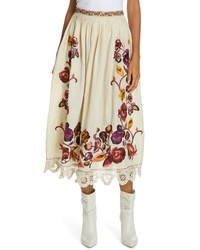Ulla Johnson Yana Embroidered Linen Cotton Midi Skirt