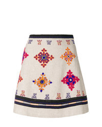 Beige Embroidered Mini Skirt