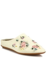 Beige Embroidered Mules