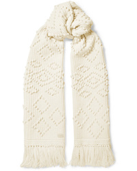 Saint Laurent Fringed Embroidered Wool Scarf