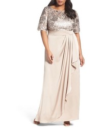 Adrianna Papell Plus Size Floral Sequin Embroidered Gown