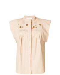 Beige Embroidered Short Sleeve Blouse