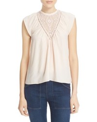 Rebecca Taylor Embroidered Inset Silk Top