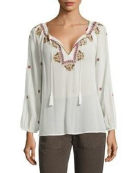 Joie Guilene Embroidered Silk Georgette Blouse