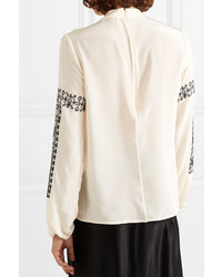 REDVALENTINO Pussy Bow Embroidered Silk Blouse