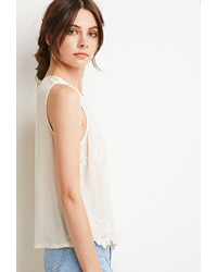 Forever 21 Embroidered Mesh Overlay Top
