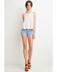 Forever 21 Embroidered Mesh Overlay Top