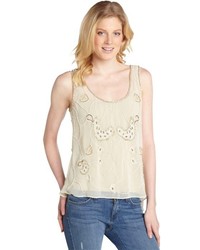 Aryn K Ivory Sequin Embroidered Sleeveless Blouse