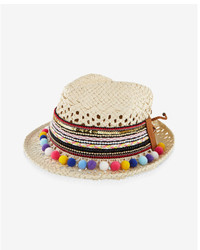 Beige Embroidered Straw Hat