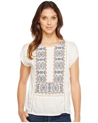 Lucky Brand Embroidered Mix Top Short Sleeve Pullover