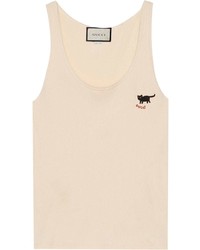 Beige Embroidered Tank
