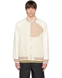 Beige Embroidered Wool Bomber Jacket