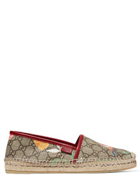 Gucci Tian Leather Trimmed Printed Coated Canvas Espadrilles Beige