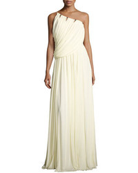 Halston Heritage Sleeveless One Shoulder Draped Jersey Gown Cream