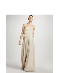 J. Mendel Pleated Strapless Gown Soft Beige