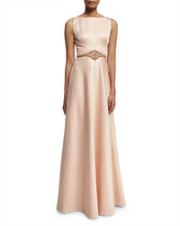Theia Sleeveless Shimmery Ball Gown