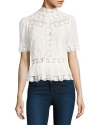 Rebecca Taylor Lace Inset Eyelet Cotton Top