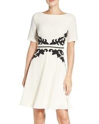 Adrianna Papell Applique Waist Crepe Fit Flare Dress