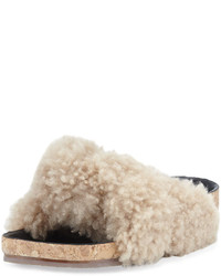 Chloé Chloe Shearling Fur Flat Slide Sandal Fawn