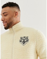 ASOS DESIGN Borg Track Jacket With Tiger Embrodiery