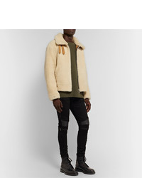Amiri Leather Trimmed Shearling Jacket