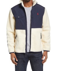 Polo Ralph Lauren High Pile Fleece Jacket In Winter Cream Navy At Nordstrom