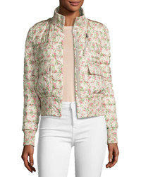 Moncler Silene Boxy Floral Bomber Jacket Neutral