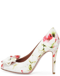 RED Valentino Floral Canvas Bow 100mm Pump Whitemulti