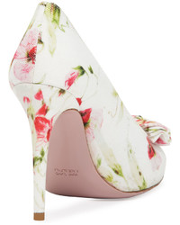 RED Valentino Floral Canvas Bow 100mm Pump Whitemulti