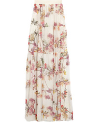 Beige Floral Chiffon Maxi Skirt