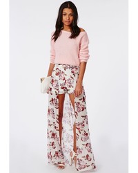 Missguided Floral Print Shorts With Maxi Skirt Detail
