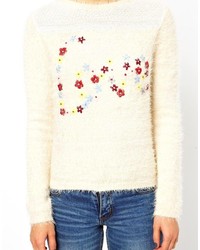 Asos Fluffy Sweater With Floral Love