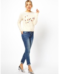 Asos Fluffy Sweater With Floral Love