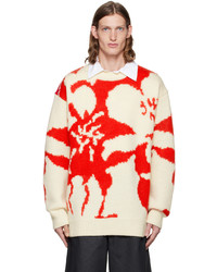 Dries Van Noten Off White Red Jacquard Sweater