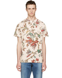 Beige Floral Crew-neck T-shirt