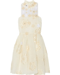 Fendi Floral Appliqud Embellished Cloqu Mini Dress Cream