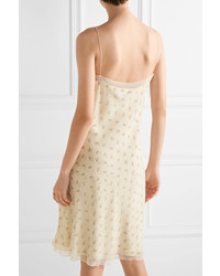 The Row Santi Lace Trimmed Floral Print Silk Georgette Dress Cream
