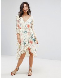 Boohoo Wrap Floral Dress With Tie Detail Sleeve