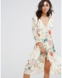 Boohoo Wrap Floral Dress With Tie Detail Sleeve