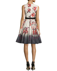 Marc Jacobs Sleeveless Floral Print Fit Flare Dress Cream
