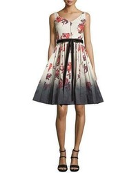 Marc Jacobs Sleeveless Floral Print Fit Flare Dress Cream