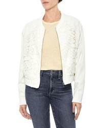 Beige Floral Lace Bomber Jacket