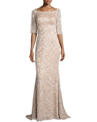 Jovani 34 Sleeve Floral Lace Mermaid Gown Blush