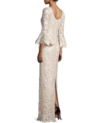 Rickie Freeman For Teri Jon Bell Sleeve Floral Lace Column Gown