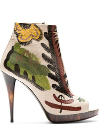 Burberry Prorsum Beige Leather Hand Painted Ankle Boots