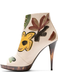 Burberry Prorsum Beige Leather Hand Painted Ankle Boots