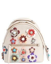 Beige Floral Leather Backpack